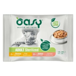 1752269101-oasy-adult-sterilized-multipack-chicken-salmon-piletina-i-losos-hrana-za-sterilisane-macke-4x85g OASY Multipack Adult Sterilized Chicken & Salmon - piletina i losos hrana za sterilisane mačke 4x85g